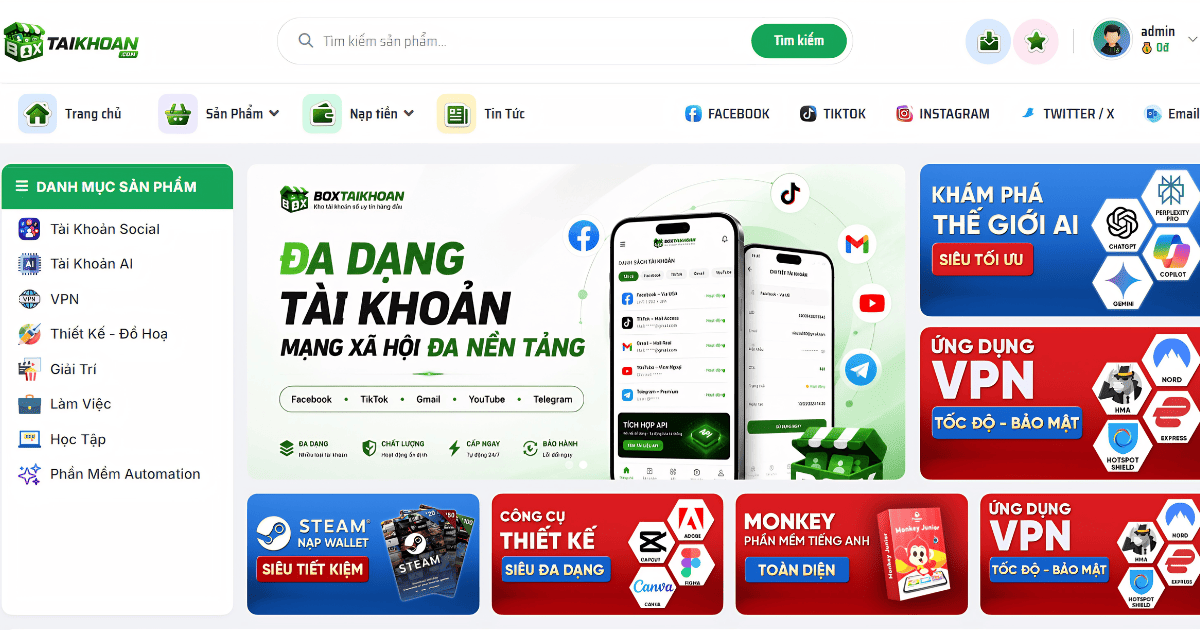 BoxTaiKhoan.com – Tài Khoản Digital, Tài Khoản AI, VPN, Phần Mềm Online Và Công Cụ MMO