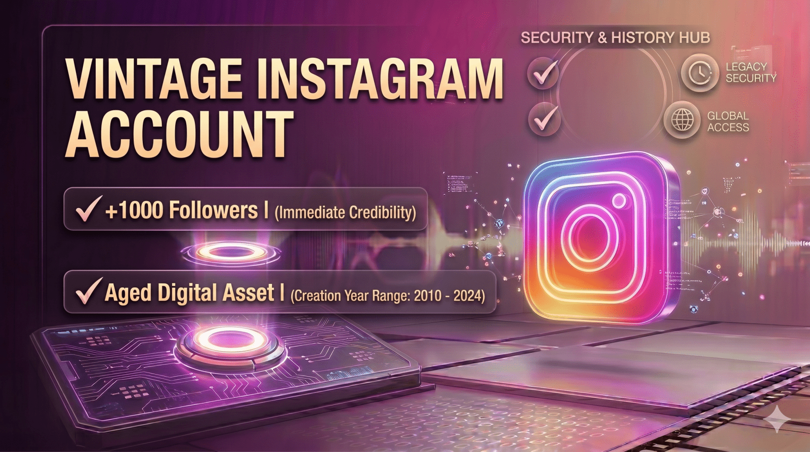 บัญชี Instagram วินเทจ - ผู้ติดตามมากกว่า 1000 คน - ตั้งแต่ปี 2010 ถึง 2024 - ยืนยันตัวตนสองขั้นตอน (2FA) อย่างสมบูรณ์