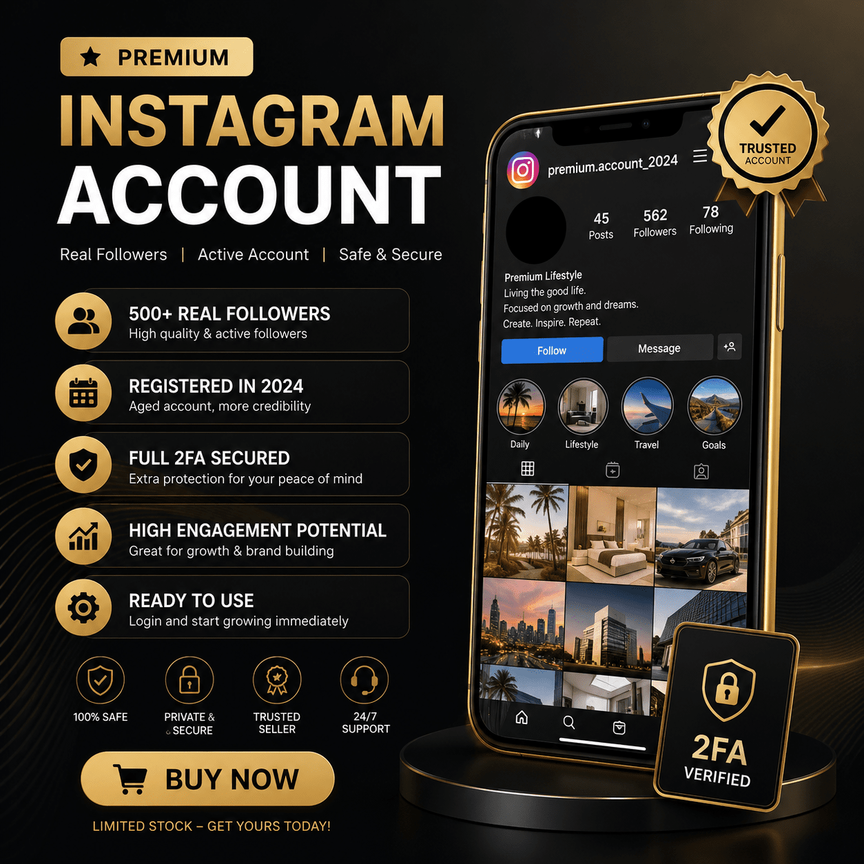 Премиум аккаунт Instagram | 500+ реальных подписчиков | Зарегистрирован 2024 | Полная защита 2FA